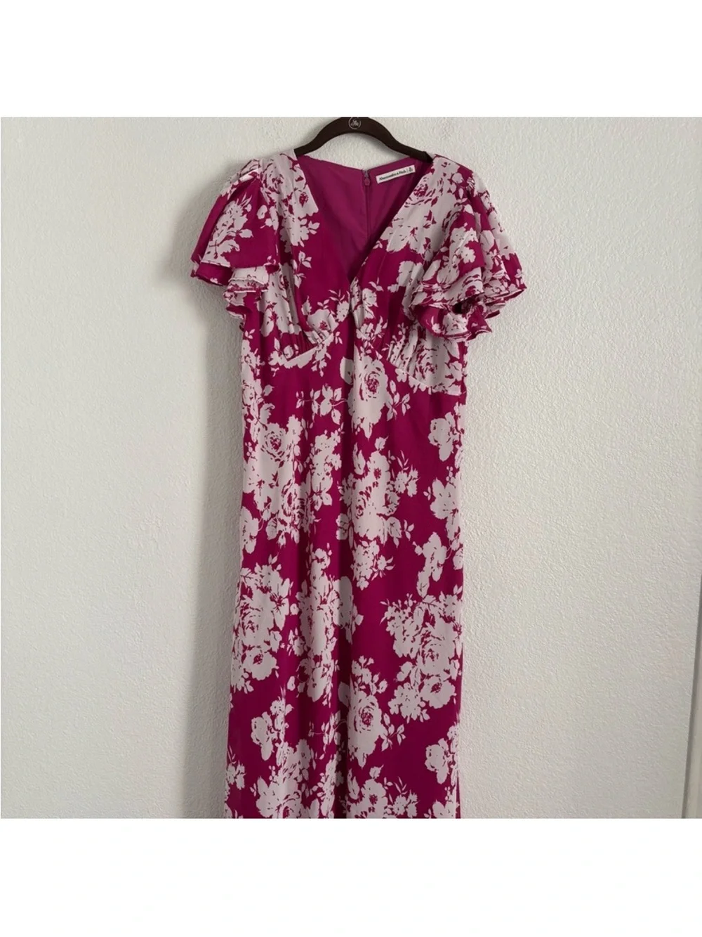 Abercrombie & Fitch Women's Size XL Pink Floral Ruffle Sleeve Slip Maxi Dress